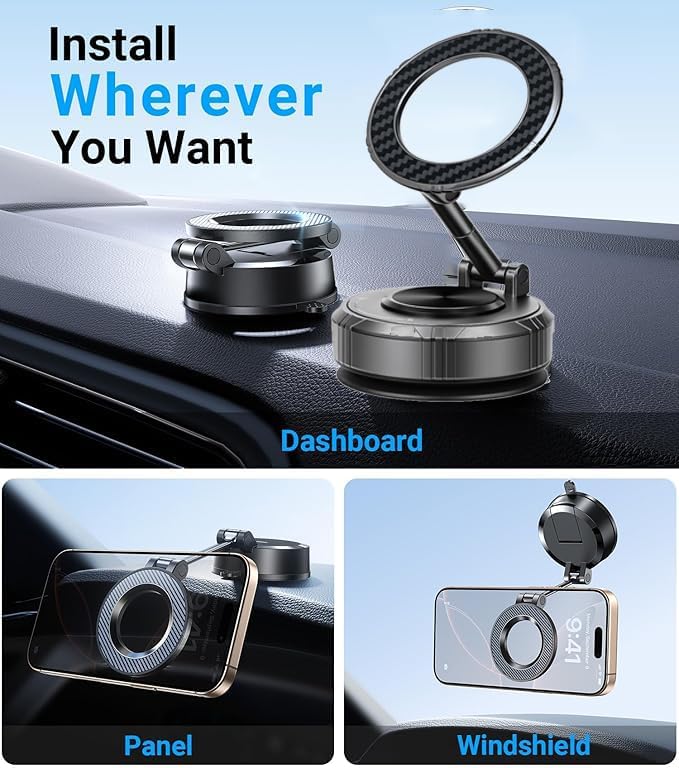 carmount for Magnetic Car Mount for MagSafe, Nano Gel Adhesive car Magnetic Phone Holder Dashboard Phone Holder, Powerful Suction Cup for iPhone 17 Pro Max 16 15 14 13 12