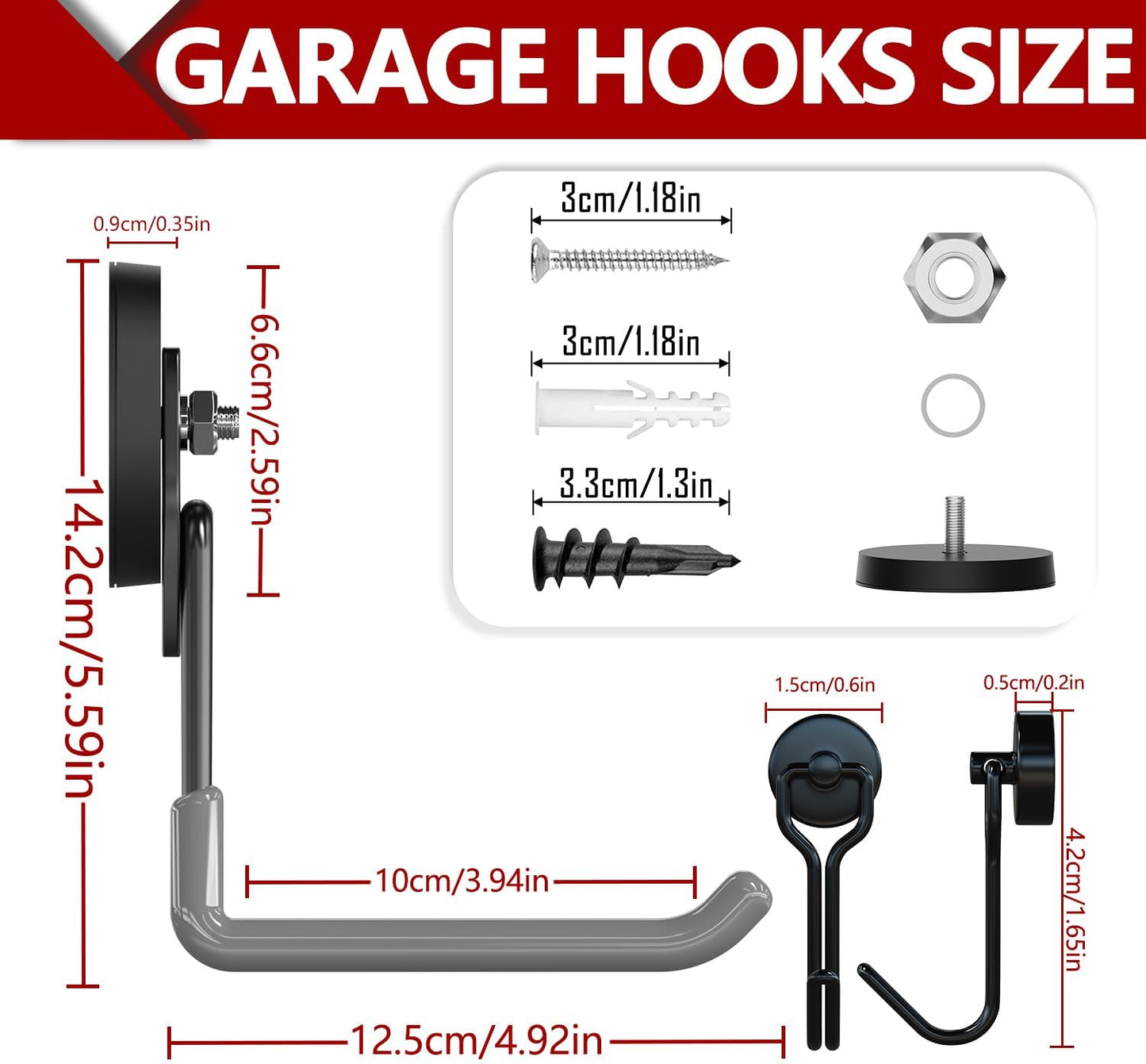 3-H Heavy Duty Magnet Garage Hooks 4 Pack, Extra Large Strong Magnetic Hooks for Hanging Cordless Power Drill, Utility Magnetic Tool Holder for Metal Cabinet, Steel Pegboard, Toolbox, Garage(Grey)