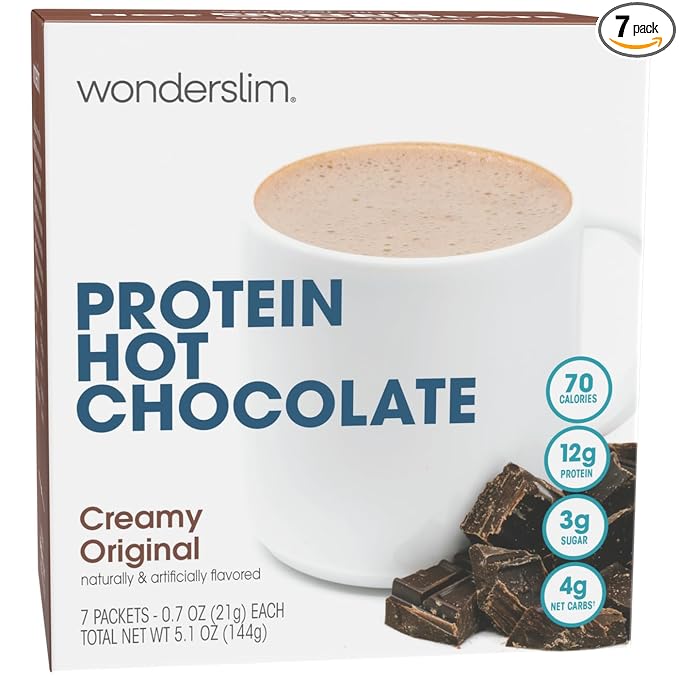 Wonderslim Protein Hot Chocolate, Hot Cocoa, Low Sugar, Low Carb, Keto Friendly & Gluten Free (7ct)