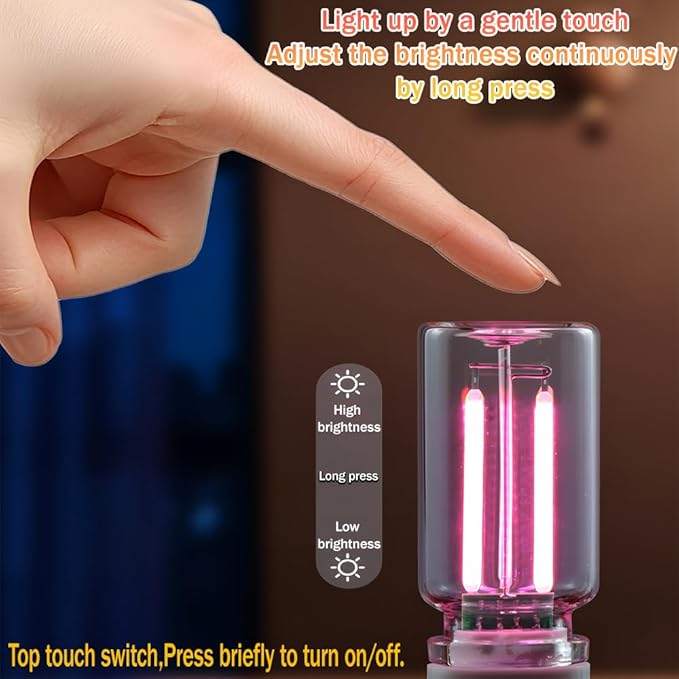 1 Pack Car LED Lights Interior, USB Light for Car Decor & Bedroom, Touch Dimmable Ambient Lighting, Mini Glass Bottle Night Light for Camping Gifts-Pink