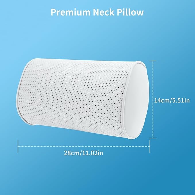 Car Headrest Pillow for Driving - Luxury Leather 100% Memory Foam, Ergonomic Neck Support - Universal Fit Head Rest Travel Pillow for Most Cars, Home & Office, White, 1 Pack