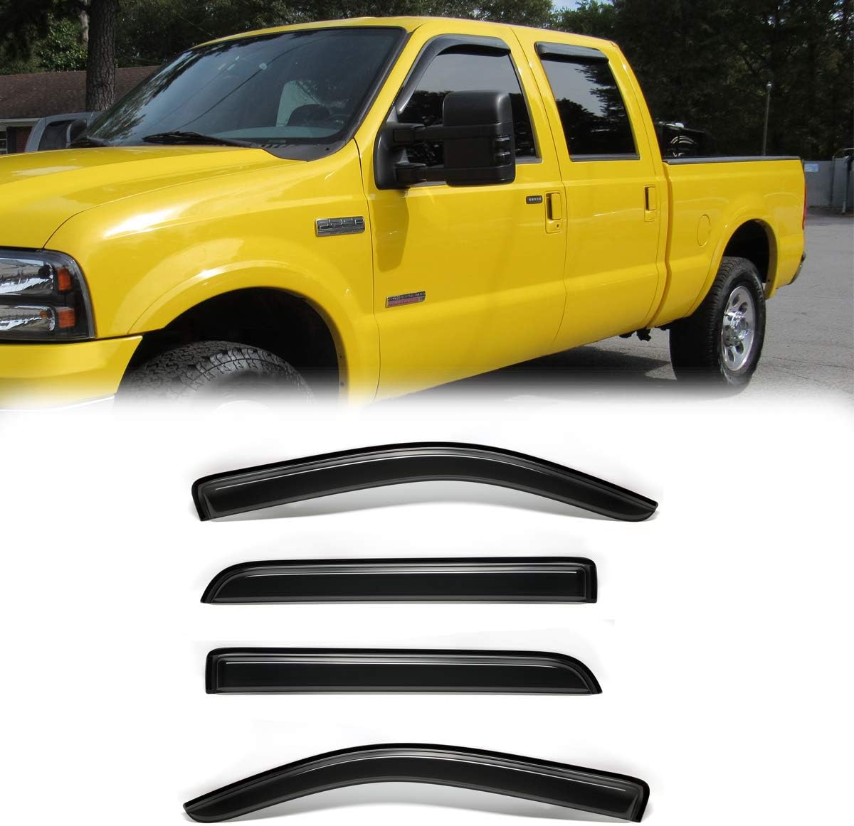 4pcs Outside Mount Style Window Rain Guards Durable Side Wind Deflectors Dark Smoke Vent Nice Window Visors fit for F-150 15-24 Supercrew Cab (Crew Cab) 17-19 F250/F350 Super Duty Supercrew