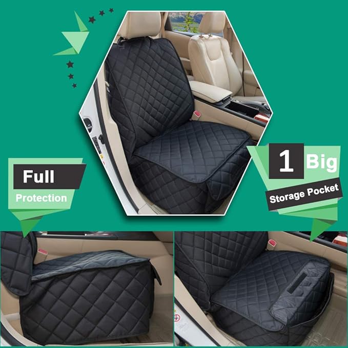 Waterproof Front Seat Cover Dog Car Seat Covers Nonslip and Full Protection with Side Flaps Fits Most Cars, Trucks, SUVs(Black, 2Pack)
