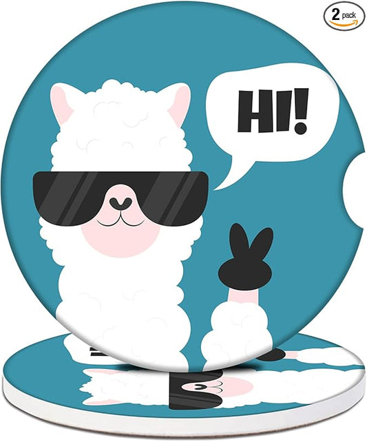 Car Cup Holder Coaster - Funny Sup Llama Absorbent Ceramic Coaster 2 Pack, Car Coasters for Cup Holders, Fashion Car Interior Accessories Drink Coaster for Women & Men