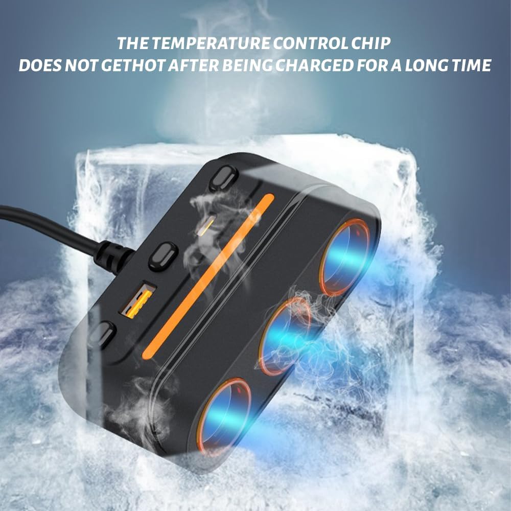 3 - in - 1 Cigarette Lighter Adapter with PD/QC Fast Charging, Independent Switches Car Charger, RGB LED Indicator Lights - Universal Cigarette Lighter USB Charger for Cars, SUVs