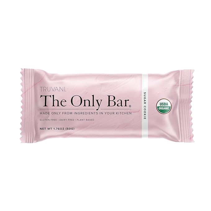 Truvani Plant Based Snack Bars | Sugar Cookie 1 Pack | 6g Protein | USDA Organic and Vegan | The Only Bar | Dairy, Soy, and Gluten Free | Individually Wrapped