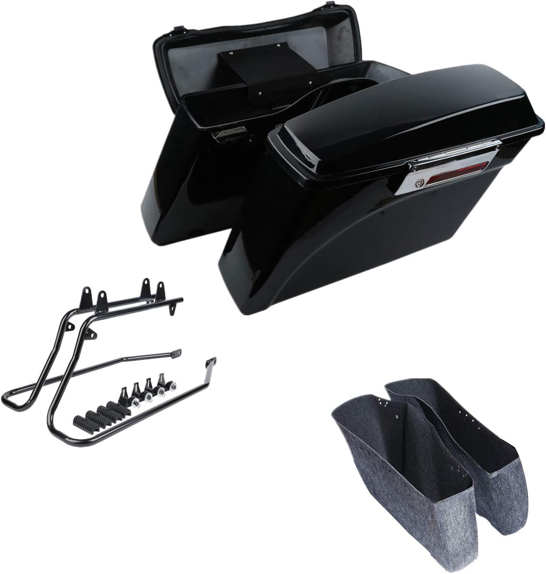 XFMT Gloss Black Hard Saddle bags Trunk w/Lid Latch & Key+Saddlebag Conversion Brackets Mounts For Harley Davidson Softail 1994-2013