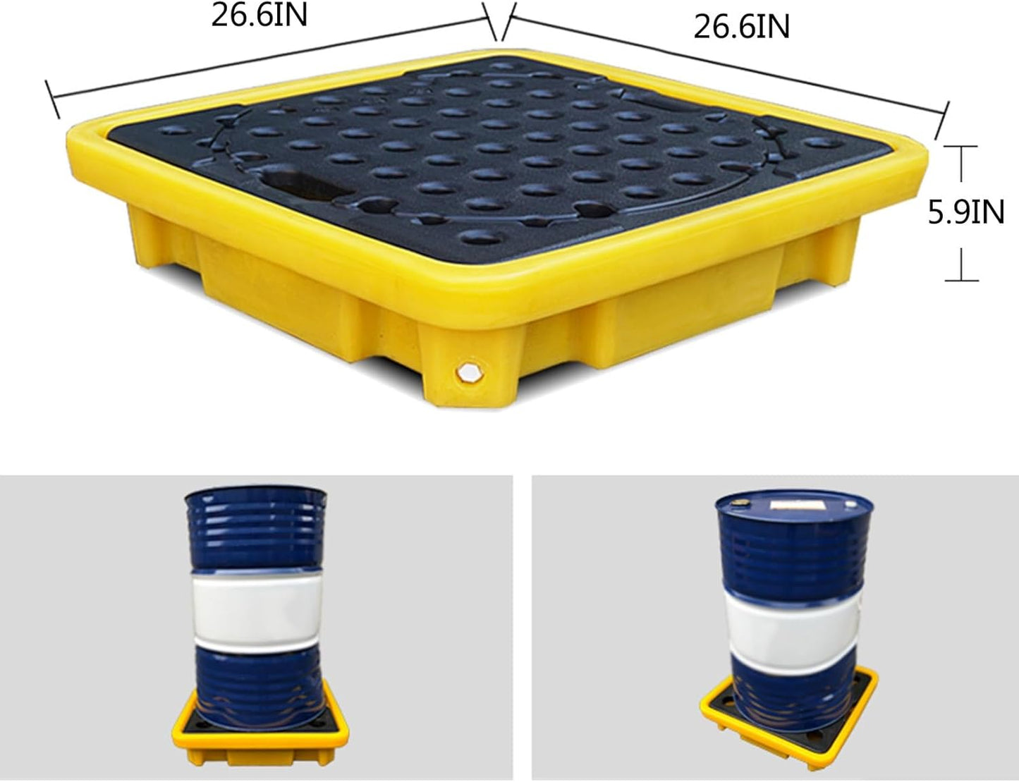 Drum Containment Spill Pallet, Industrial Nestable Oil Drums Leak-Proof Tray, Garage Storage Detachable Anti Slip Polyethylene Platform with Drain (Color : Yellow-2 Pack, Size : 26.6"x26.6"x