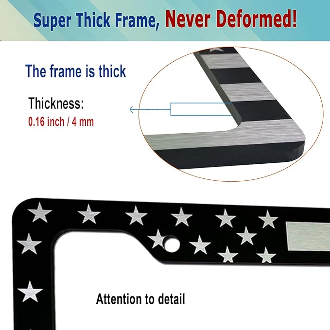 BGGTMO Black American Flag License Plate Frames- 2 Pack Front Rear Patriotic USA Stars and Stripes Aluminum Car Tag Holder with Screws