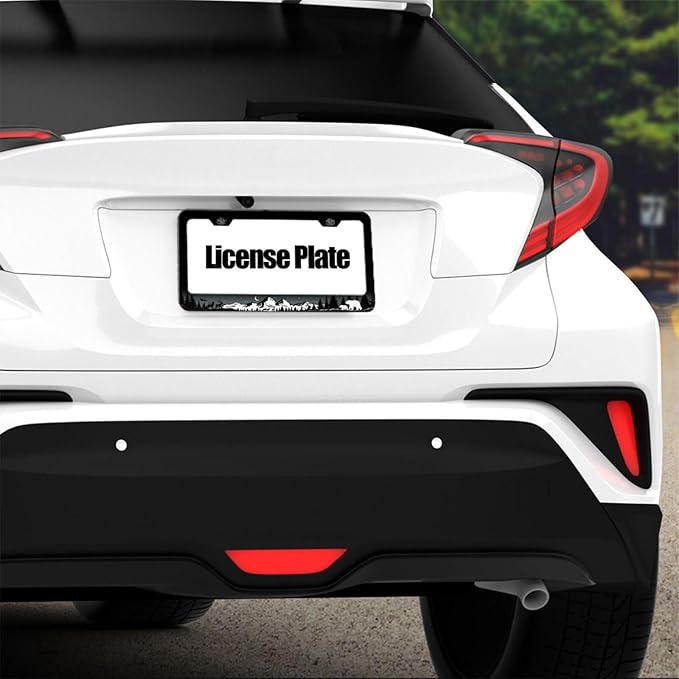 Bear Moose License Plate Frame - Forest Wildlife Car Tag Frames Wild Animal Auto Plates Tags Mountains Night Trees Printed 2 Holes with Screws for Women Men