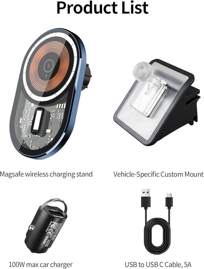 Wireless Charging car Phone Holder for Tesla Model Y 2025 Tesla Model 3 2024 2025 Auto Accessories Navigation Bracket Interior Decoration Mobile Cell Phone Mount, 360° Rotation