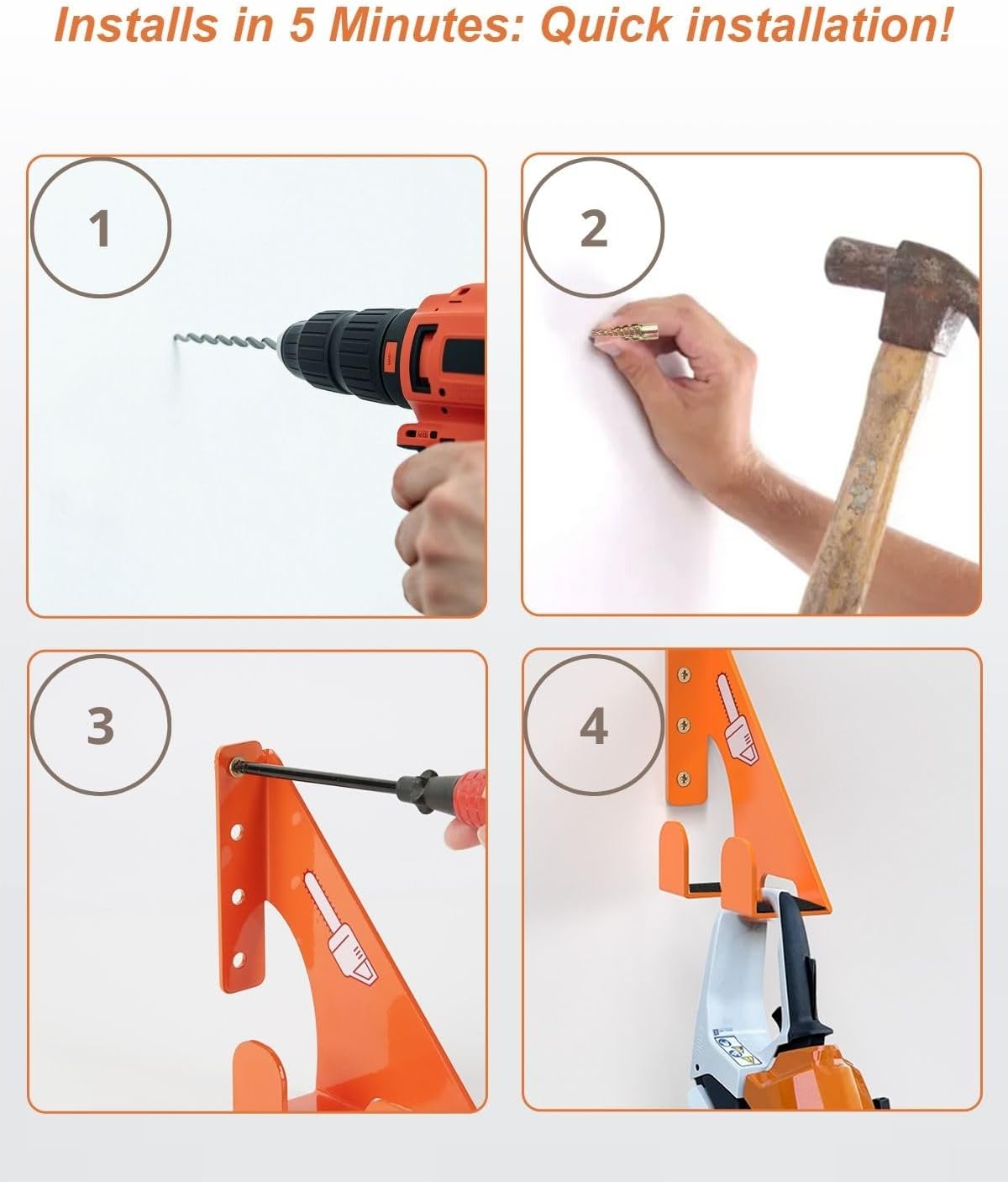 Chainsaw Holder -2 Pack- 180LB Heavy-Duty Alloy Steel Wall Mount Set, Chainsaw Accessories, Universal Fit for Stihl, Husqvarna, Echo Saws, Rust-Proof & Space-Saving Design (Garage, Workshop)
