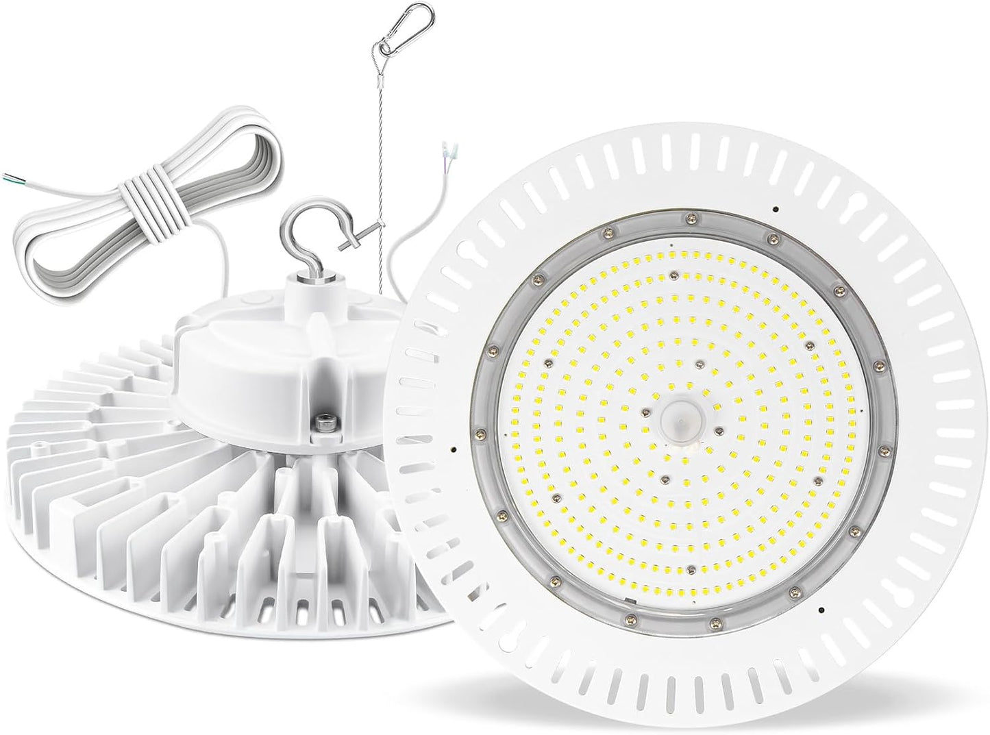 200W High Bay LED Light AC100-277V 29,000LM(150Lm/w) UFO Lighting 0-10V Dimmable 5000K Daylight IP65 UL Listed 6ft Cable Low Bay Led Lights for Warehouse Factory Gym Commercial Applications
