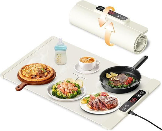 Electric Warming Tray, Fast Full Surface Heating Food Warming Mat, Portable Silicone Warmer with 5 Adjustable Temperature & Auto Shut-Off, Foldable Food Warmer for Parties, Gatherings, Daily Use
