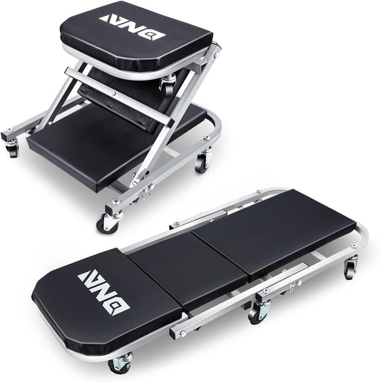 ‎DNA MOTORING TOOLS-00185 36 Inches 2 IN 1 Rolling Folding Car Creeper/Seat, 6 Pcs 2" Casters, 150kg Weight Capacity, Gray