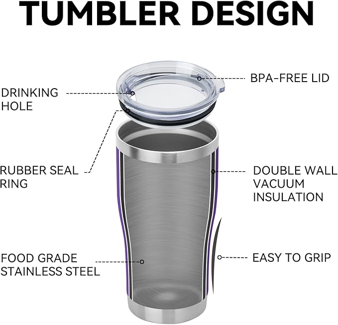 DOMICARE 20oz Tumbler with Lid Stainless Steel Tumblers Bulk, Double Wall Vacuum Insulated Coffee Travel Mug Powder Coated Tumbler, 8 Count (Pack of 1) Purple