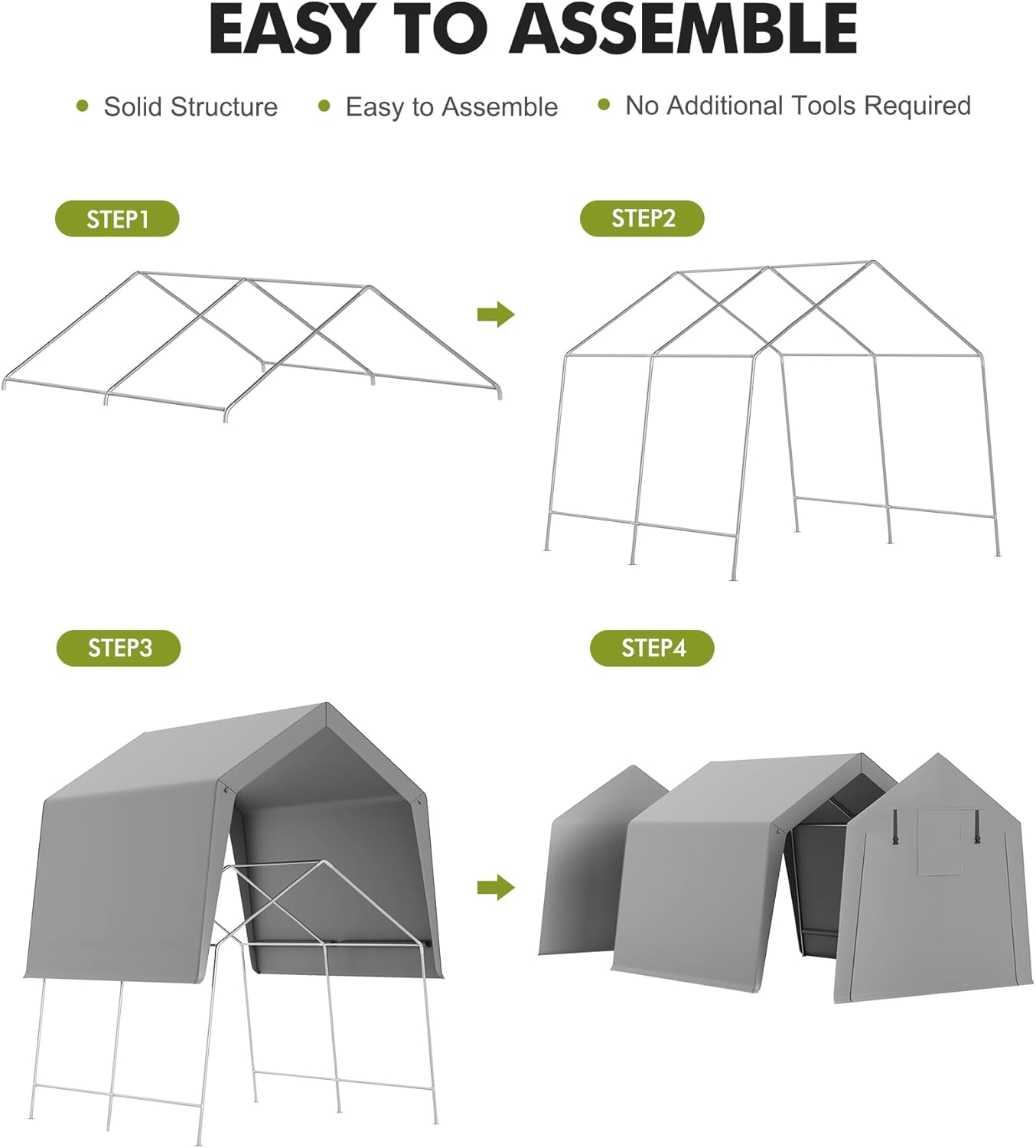10 x 10 ft Carport Storage Shed, Portable Garage with Roll-up Zipper Door, Heavy Duty Waterproof Tarp, Storage for Motorcycle, Bike, Firewood, Garden Tools