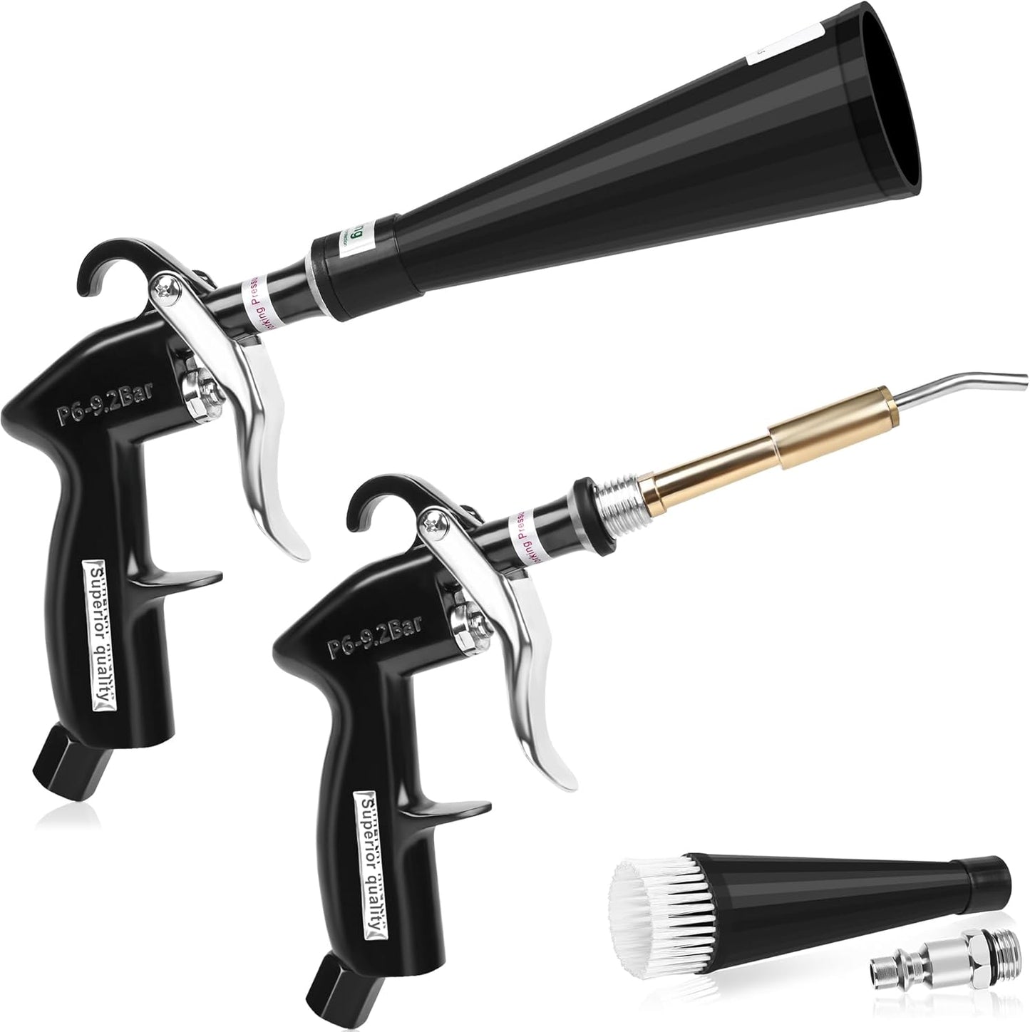 Air Blow Gun Car Detailing Dry Cleaning Gun High Pressure Cleaning Tool, Dryer Blower for Car Surfaces Quickly Blasts Dust, Works with Air Compressor (Black, 2 Set Nozzle)