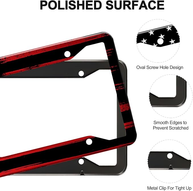 American Flag License Plate Frames Holder,Aluminum Novelty Decorative License Plate Protector with Screws for Men/Women,Car Decoration Accessories,2pcs-Black RedAmerican Flag