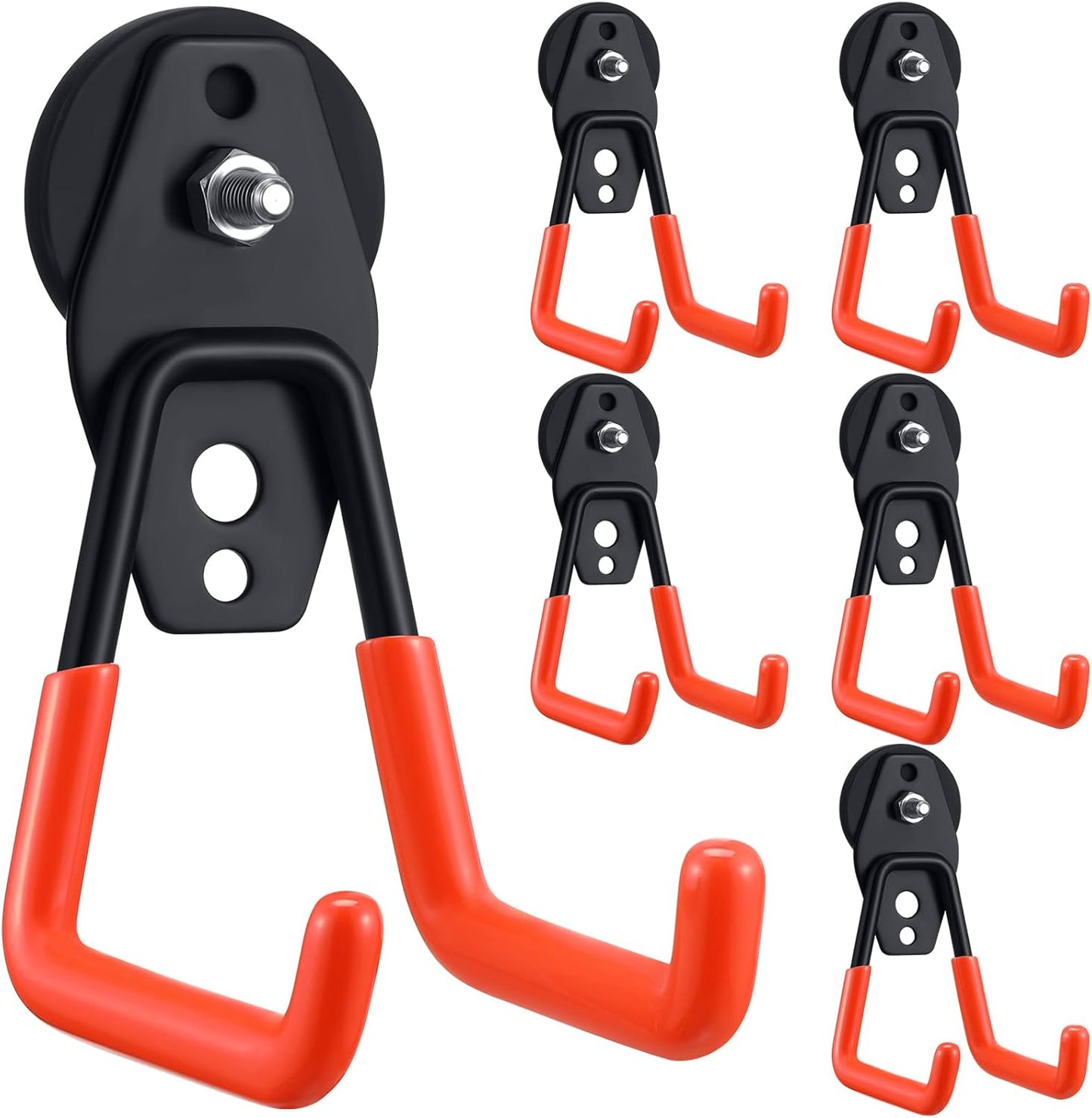 Landhoow Large Magnetic Hooks Heavy Duty Garage Magnet Hooks Strong Storage Utility Magnetic Hangers with Anti Slip Rubber Coating for Indoor and Outdoor Hanging(Orange,6 Pcs)