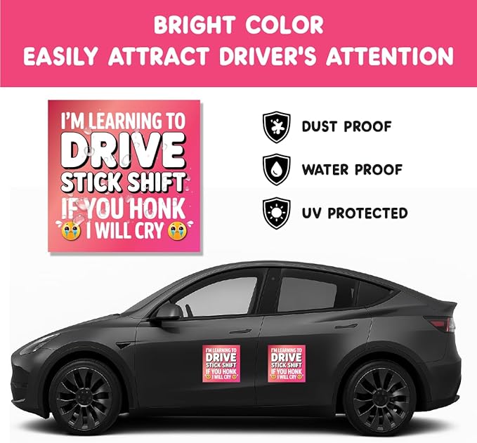 Learning Stick Shift: Honk & I’ll Cry! 4x6 New Driver Magnet for Car Funny – Hilarious Stick Shift Magnet Prank for Teens & Adults – Durable, Weatherproof Learning to Drive Stick Shift Gag Gift
