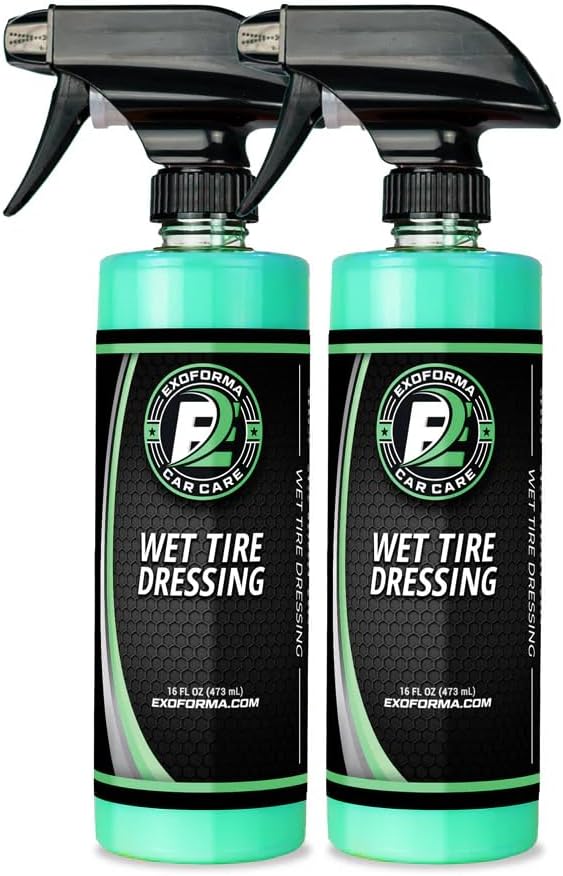 ExoForma Wet Tire Dressing Spray - Extremely High Shine Tire Dressing for That Wet Look - No Sling, Non-Greasy Silicone Formula with UV Protection - Easy to Apply, Minimal Cure Time - 16 fl oz, 2 Pack