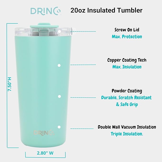 Drinco - 20 oz Stainless Steel Tumbler | Double Walled Vacuum Insulated Mug With Lid, 2 Straws, For Hot & Cold Drinks (20oz Sage, 20oz)