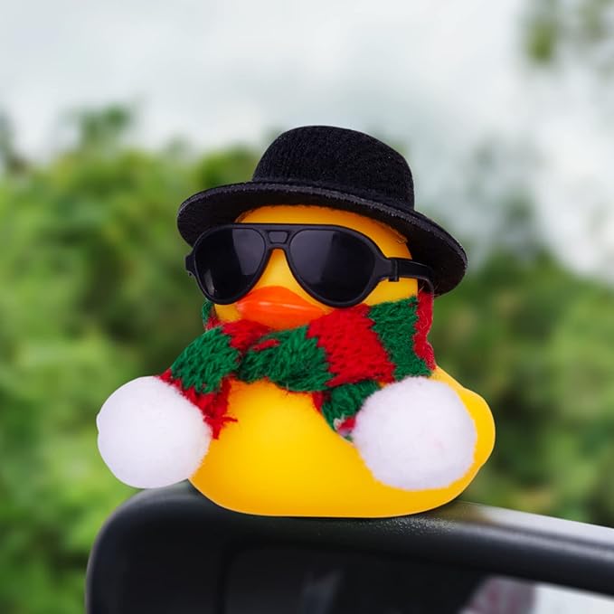 Rubber Duck Car Ornaments 2Pack Winter Duck Car Dashboard Decorations for Christmas Decor and Home Decorations with Mini Hat Scarf and Sunglasses(B)