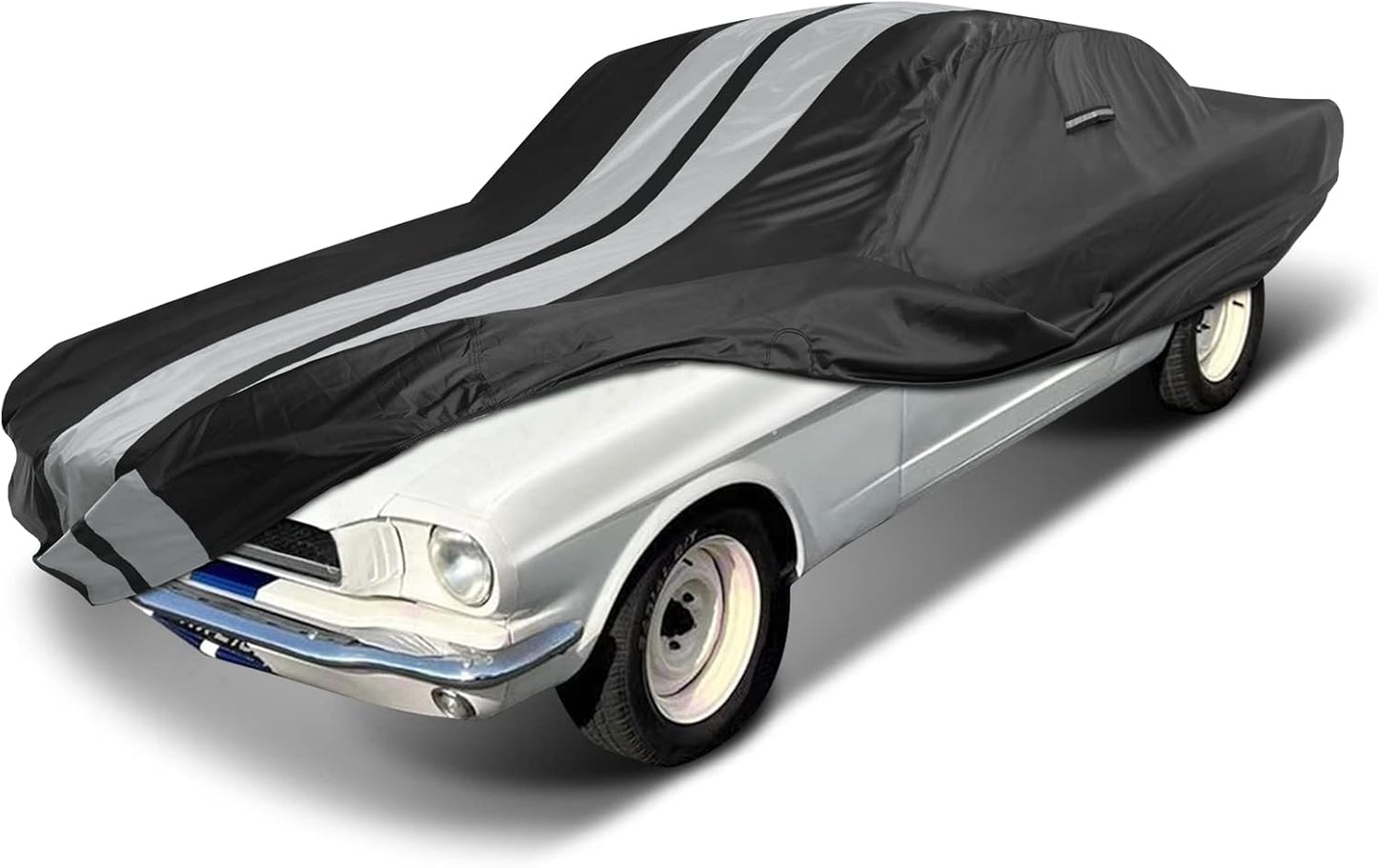 iCarCover Custom Car Cover Compatible with Mustang 1964-1968, Waterproof All Weather Rain Snow UV Sun Protector Full Exterior Indoor Outdoor Car Covers, Stripe (Black/Gray)