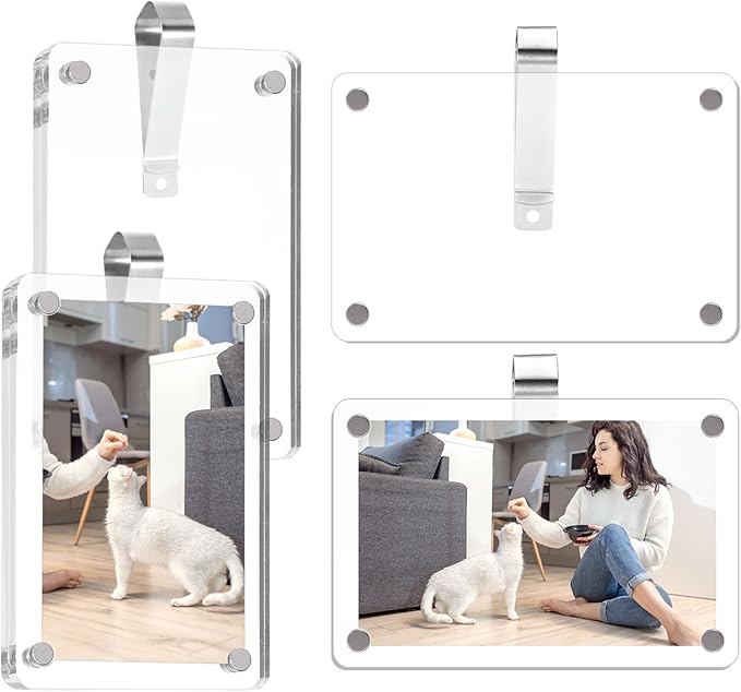 4 Pcs Car Visor Picture Holder, 3.1''W x 4.7''L Acrylic Personalized Car Accessories with Photo Visor Clip, Magnetic Picture Frame Suitable for Adding Family or Personal Photos