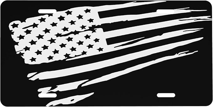 Front License Plate American Flag Black Vanity Plates Aluminum Metal Decorative Car Tag Novelty License Plate Cover for Men Women ‎6 * 12 in (4 Holes)