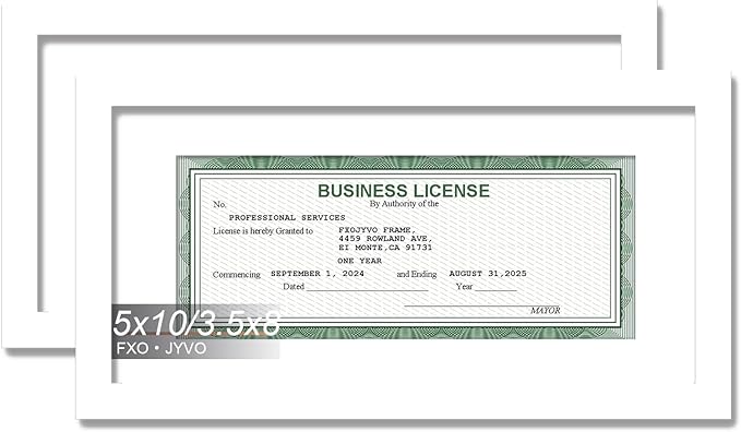 White 5x10 Frame Set of 2, Display Business License 3.5 x 8 with Mat or Picture 5x10 Without Mat Desktop or Wall for License Cosmetology Barber Salon Esthetician - 2 Packs