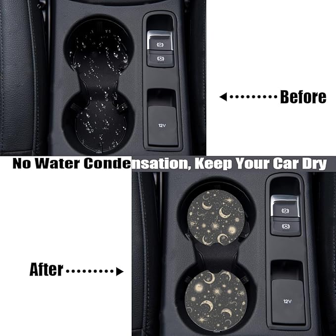 Cup Holder Coaster for Car, 2 Pack Car Coasters for Cup Holders, Moon & Stars Cork Base Car Cup Coasters for Drinks, Universal Funny Aesthetic Car Accessories for Women Men, Table Coaster Home Decor