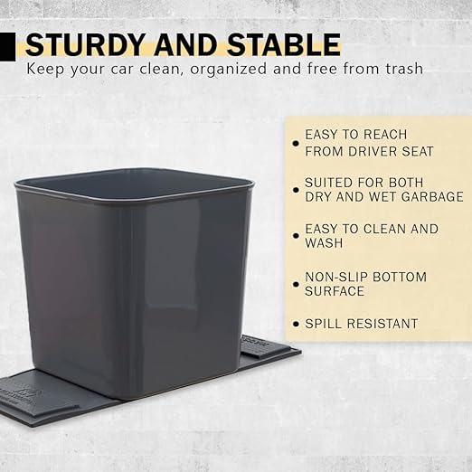 Car Trash Can for Vehicles Leakproof Compact Garbage Bin w/ Stability Flap, Anti-Slip Base, Portable Trash Holder for Cars, Trucks, SUVs, Minivans Compact, Easy to Clean Auto Container Organizer Gray