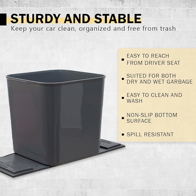 Car Trash Can ??Leakproof 1.4 Gallon Compact Garbage Bin with Stability Flap & Anti-Slip Base | Portable Trash Holder for Cars, Trucks, SUVs, Minivans ??Includes Trash Bags (Grey, Large)