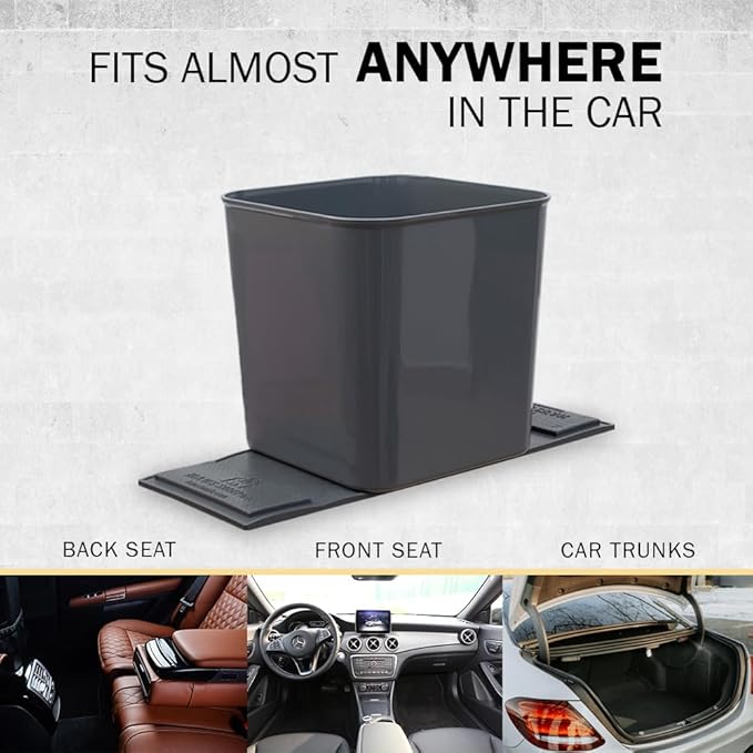 Car Trash Can ??Leakproof 1.4 Gallon Compact Garbage Bin with Stability Flap & Anti-Slip Base | Portable Trash Holder for Cars, Trucks, SUVs, Minivans ??Includes Trash Bags (Grey, Large)