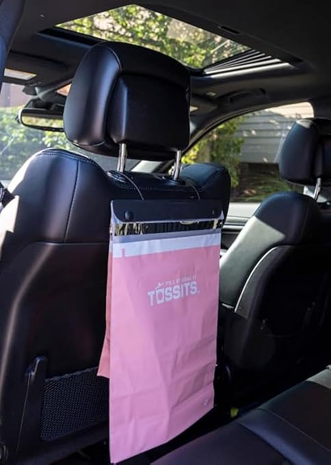Tossits Recycled Disposable Car Trash Bags ??Leakproof, Smell Proof Hanging Garbage Bags for Car, Truck, SUV, RV & Vehicle ??Pink, 21 Count Disposable Automotive Trash Bags