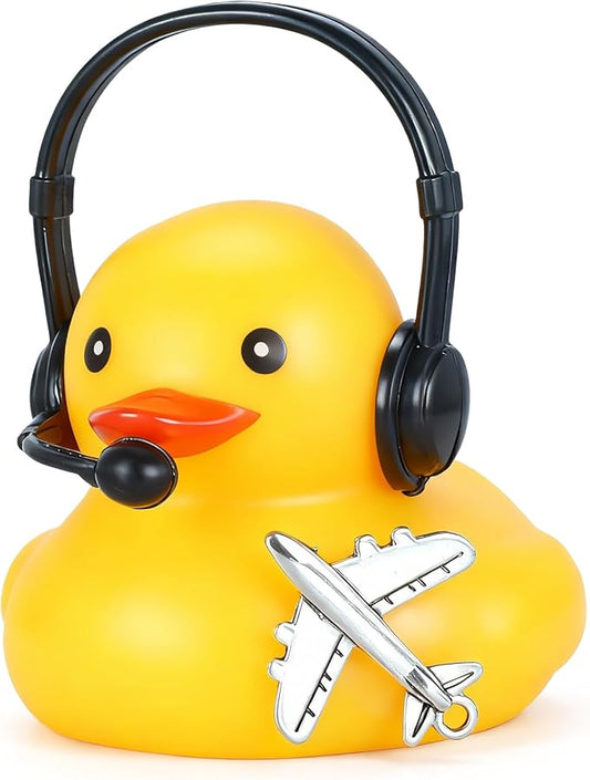 BOZILY Rubber Duck with Headphones & Airplane, DIY Yellow Rubber Duck Car Dashboard Decorations, Stress Relief Decoration for Car, Home, Office