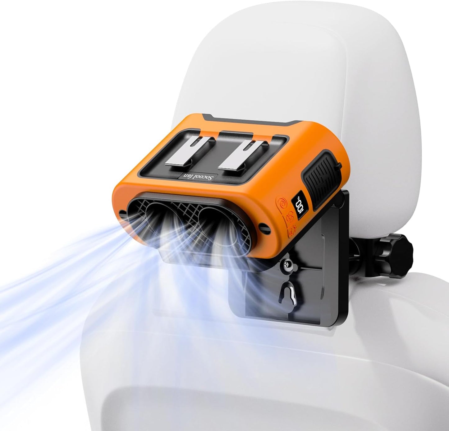 Socool Portable Car Fan - 14500mAh Rechargeable Battery Opearated, Clip on Car Seat Headrest 360 Rotatable, 5-Speed Backseat Fans for Baby Rear Facing Cooling with Dual Air Outlets for SUV RV Truck