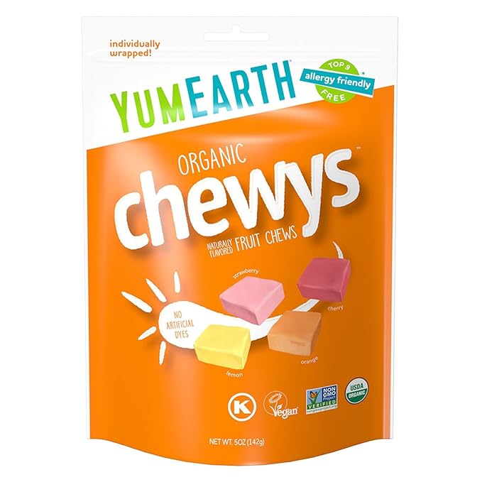 YumEarth Organic Chewys Fruit Flavored Chews, 5oz Sup, Allergy Friendly, Gluten Free, Non-GMO, Vegan, No Artificial Flavors or Dyes (Pack of 1)