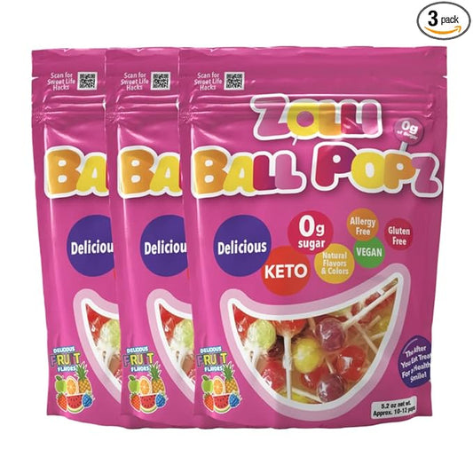 Zollipops Ball Popz Clean Teeth Lollipops - AntiCavity Sugar-Free Candy for Healthy Smiles, Great for Kids - 5.2 Ounce Pack