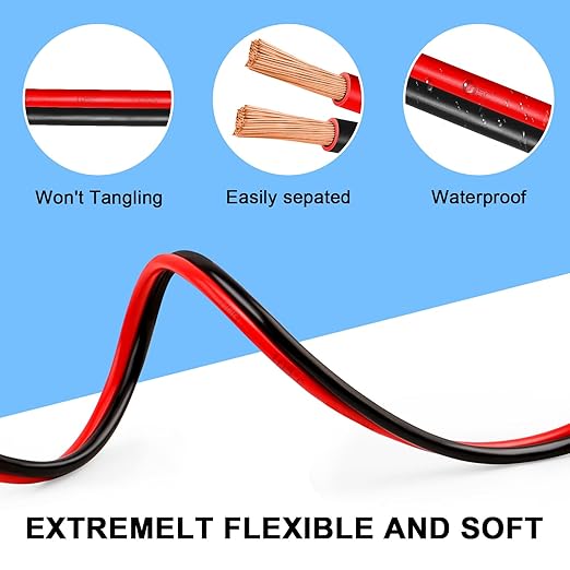 6 Gauge Wire 20 Feet, 6/2 AWG Pure Copper Wire, 6AWG 2 Conductors Red Black Oxygen Free Stranded Low Voltage Wire for Solar Panel, Automotive, Audio Auto, LED Lighting(6 AWG 20FT)