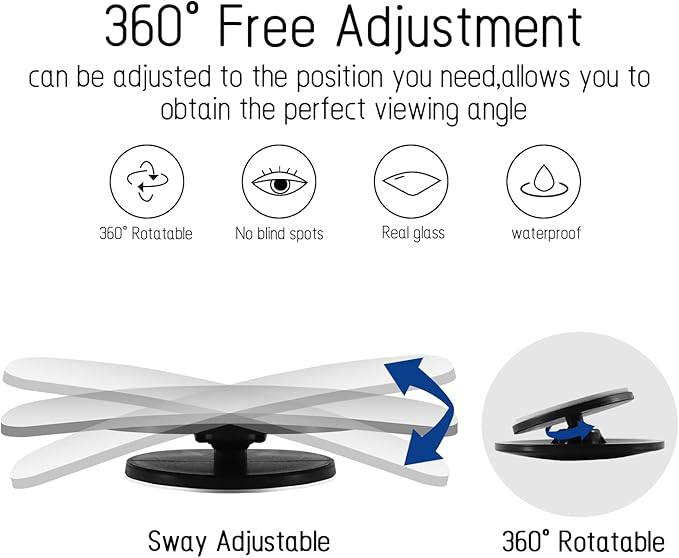 2 pcs Blind Spot Mirrors, HD Glass Convex 360° Wide Angle Side Rear View Mirror with ABS Housing for Cars SUV and Trucks