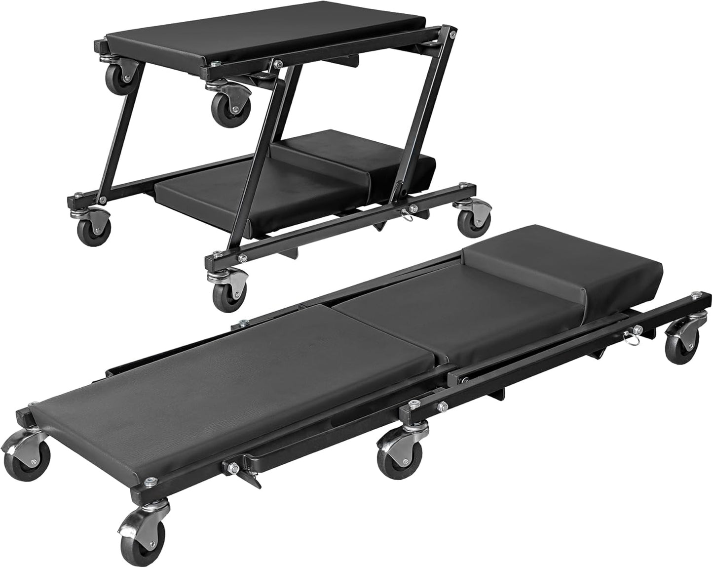 Torin 2-in-1 Foldable Garage Shop Creeper, 36" Black, 300 lbs Capacity, 6 Wheels, ATR6505B