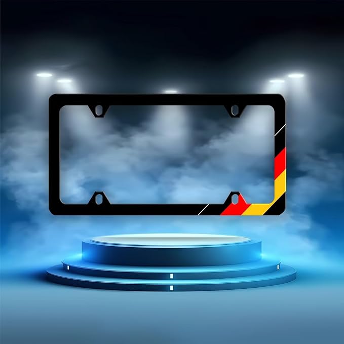 German Flag Germany License Plate Frame - 1Pcs Personalized Tricolor Flag Car License Plate Holder Aluminum Metal Car Exterior Decor Accessories 12.3" X 6.3" with 4 Holes Screws for Men Women Gifts