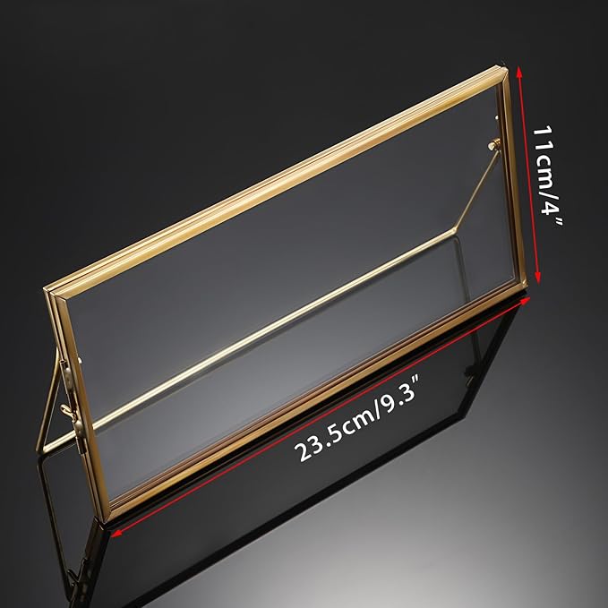 JUXYES 2 Pack Tabletop Business License Frame Brass License Certificate Display Frame, Double Glass Floating Diploma Frames, Desktop Golden Graduation Frames for 4x9 and 3.5x8.5 Certificate Business