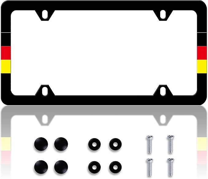 German Flag License Plate Frame Germany License Plate Frames Personalise Stainless Steel Funny Design Compatible with Standard License Plate Holder for USA and Canada 6 X 12 with Screws