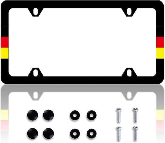 German Flag License Plate Frame Germany License Plate Frames Personalise Stainless Steel Funny Design Compatible with Standard License Plate Holder for USA and Canada 6 X 12 with Screws