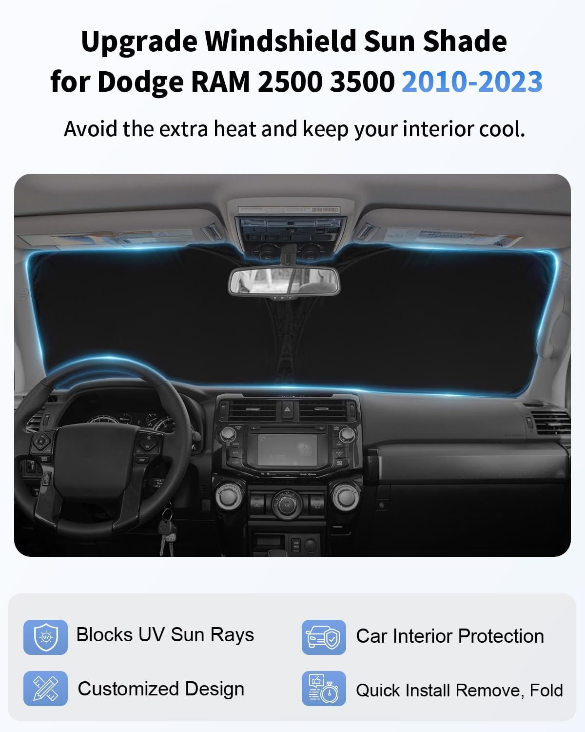 Sun Shade Sunshades for Dodge RAM 2500 3500 Truck Accessories Windshield Cover Front Window Sun Shield Fits RAM 2500 2010-2025 2026 2Dr RegularCab, 4Dr QuadCab, CrewCab, MegaCab Sun Visor Protector