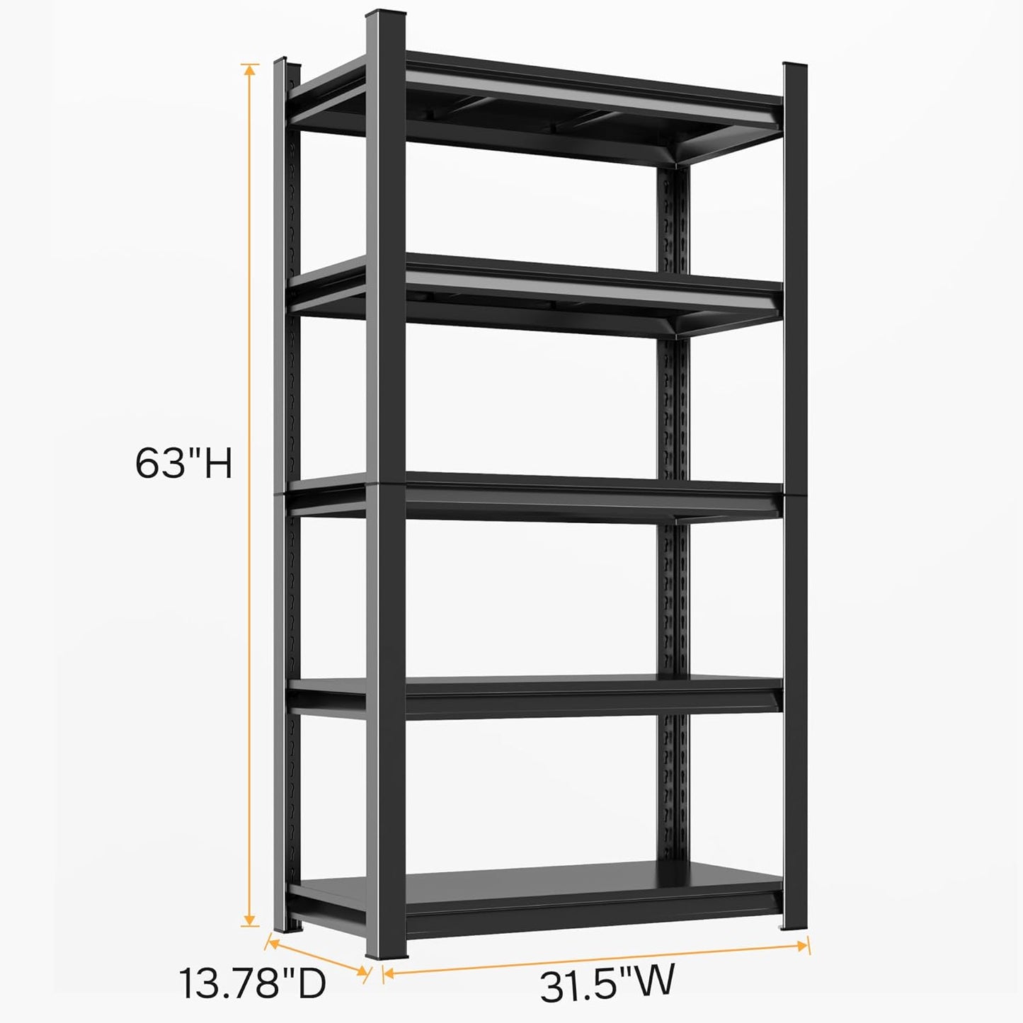 63" H Garage Shelving 3000LBS Heavy Duty Shelving Units and Storage Shelves Adjustable 5 Tier Metal Shelving for Kitchen,Utility Room and Basement, 13.78" Dx31.5 Wx63 H, Black